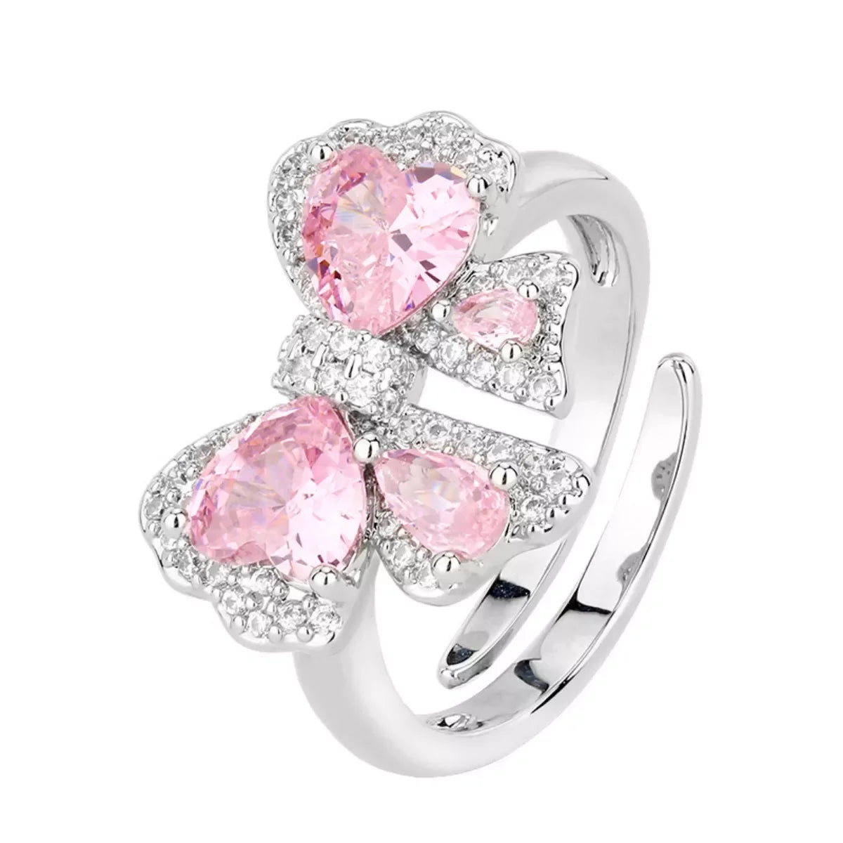Copper Zircon Bow Bypass Ring Pink Zircon Accents