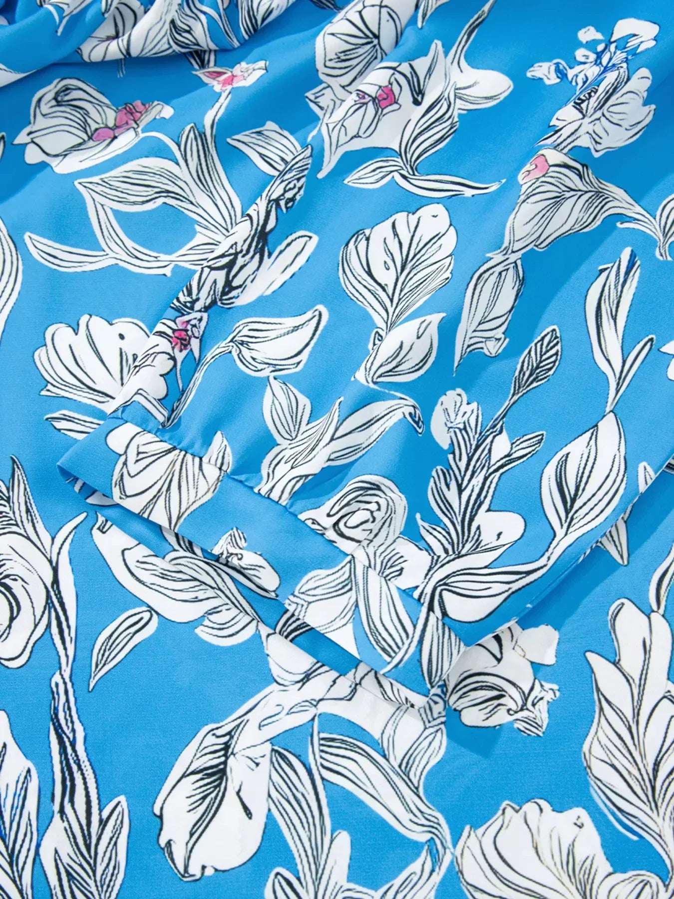 Notched Floral Print Three Quarter Puff Sleeve Blouse - Southern Shores Clothing