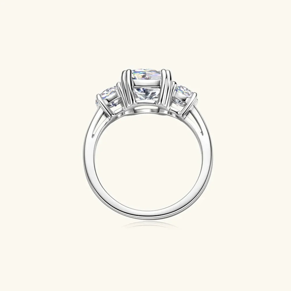 3.5 Carat Moissanite Three Stone Sterling Silver Ring - Southern Shores Clothing