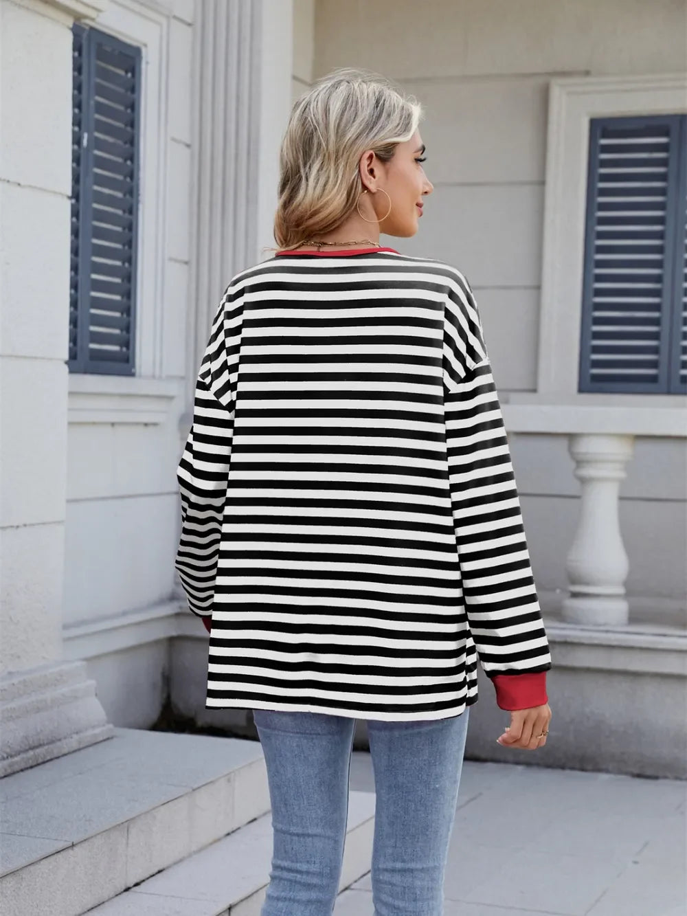 Lace-Up Striped Long Sleeve T-Shirt - Southern Shores Clothing
