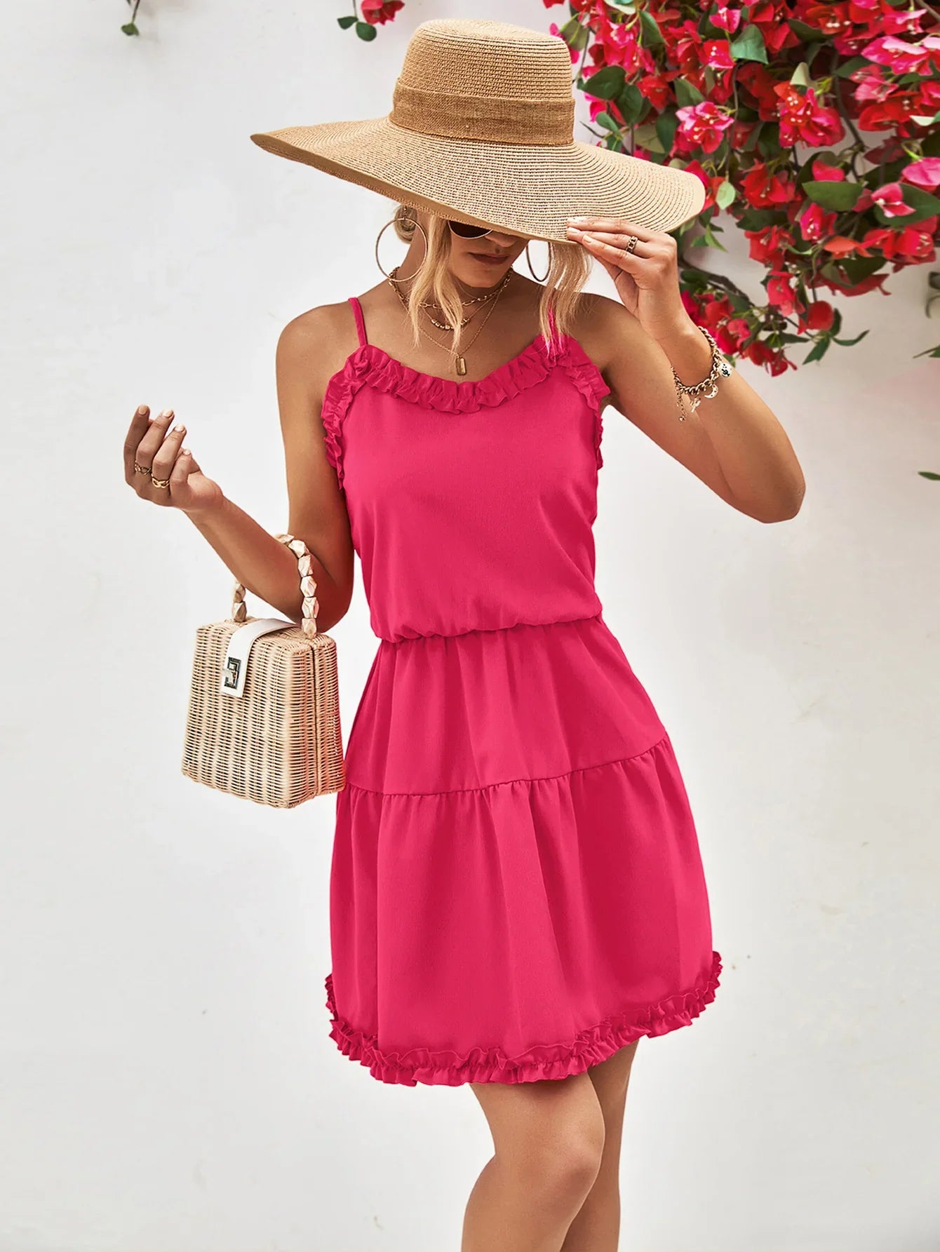 Frill Trim Spaghetti Strap Mini Dress - Southern Shores Clothing