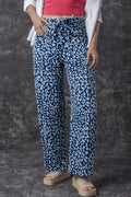Leopard Print Denim Wide Leg Jeans With Drawstring Waist - Southern Shores Clothing