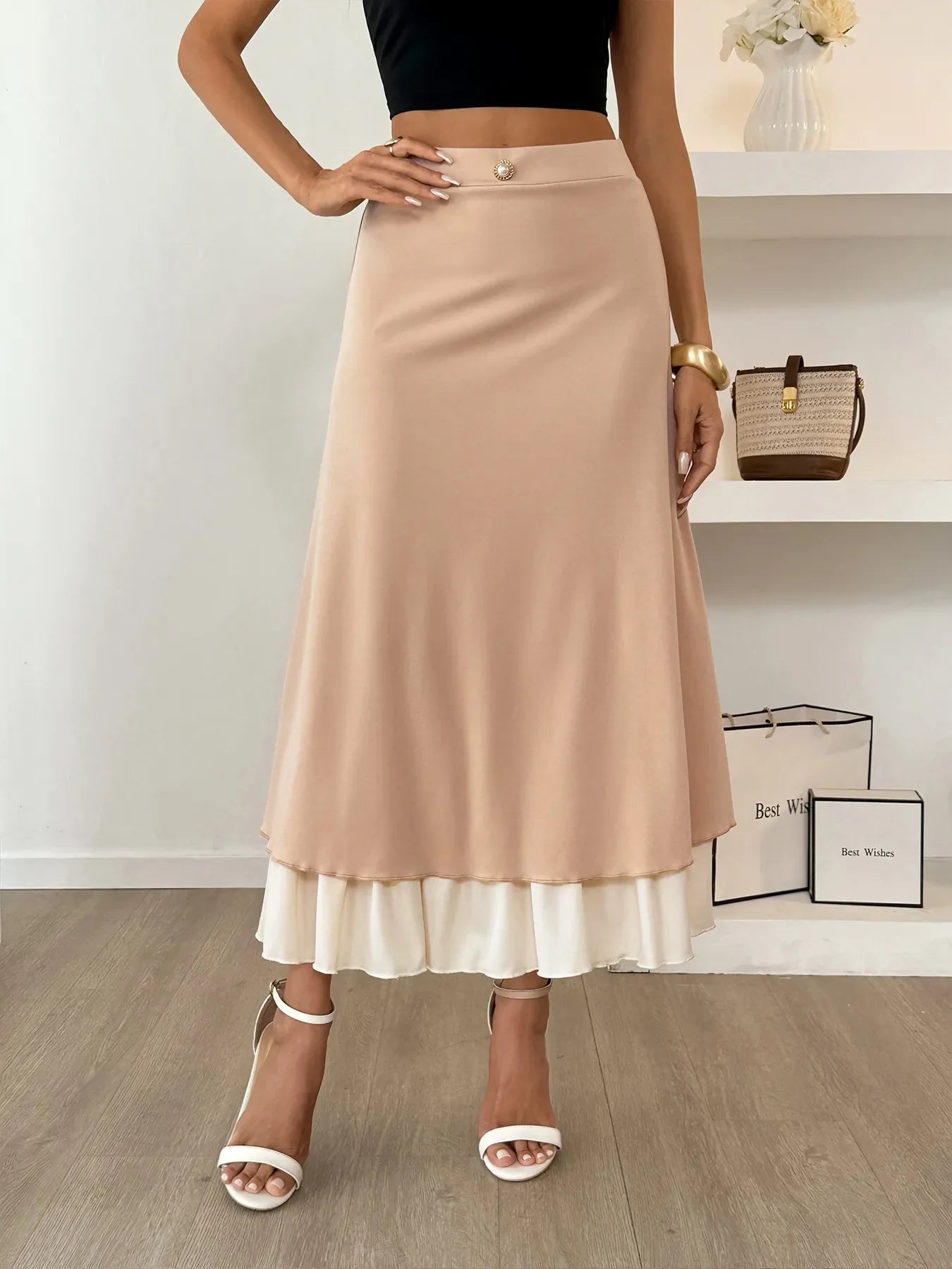 Versatile Layered Midi Skirt With Contrast Hem - Southern Shores Clothing