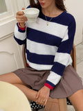 Striped Round Neck Stretch Sweater Coastal Knit - Southern Shores Clothing