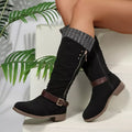 Round Toe Block Heel Boots Suede Rubber Casual