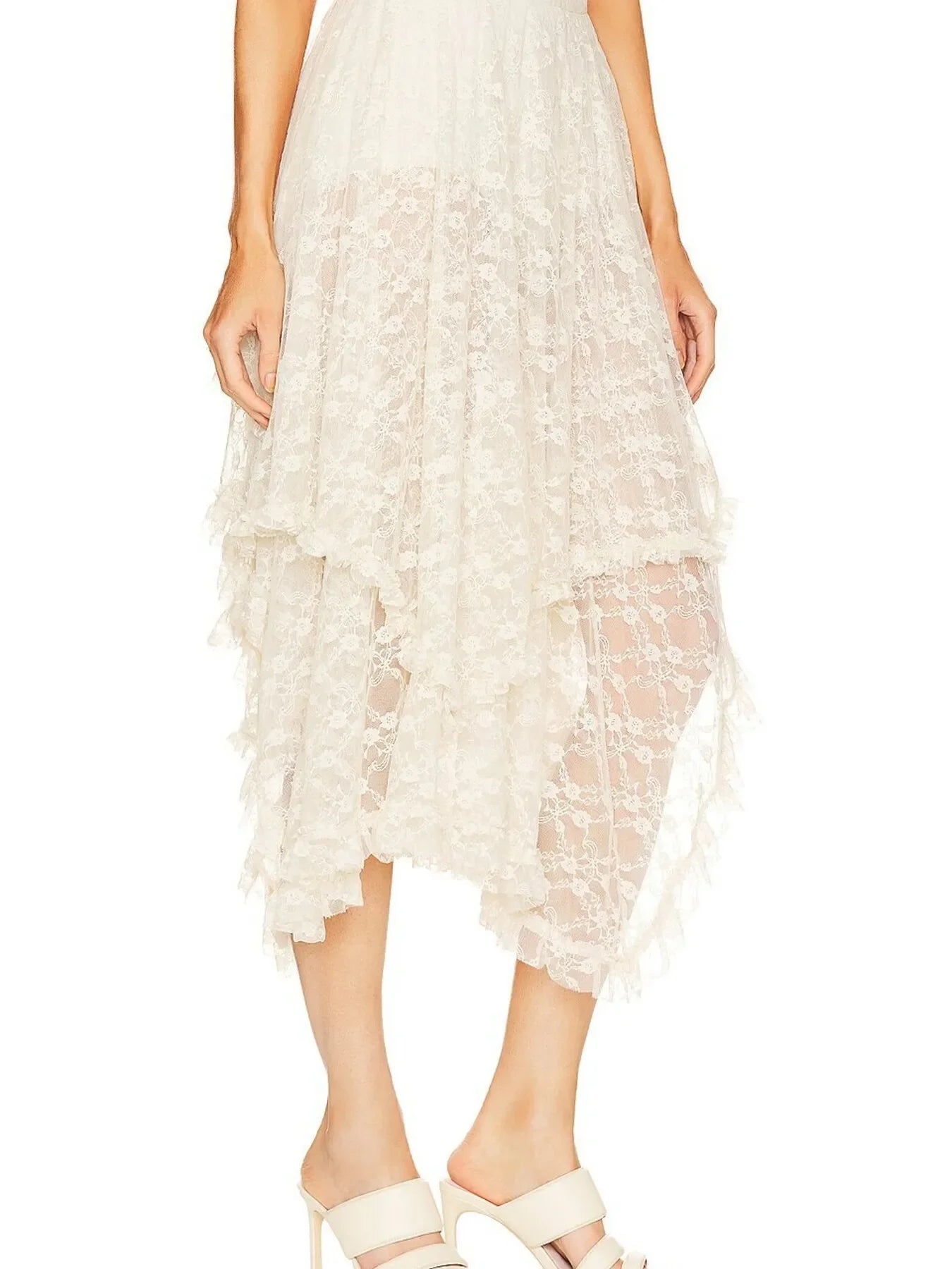 Asymmetrical Lace Midi Skirt Partially Lined - Southern Shores Clothing