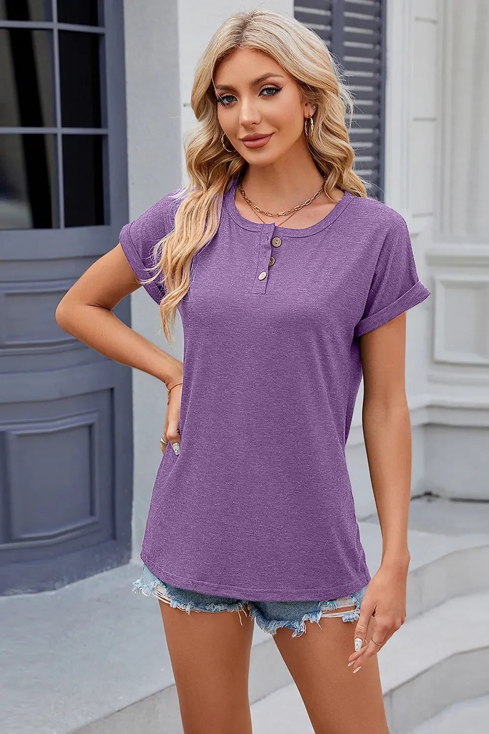 Round Neck Rolled Short Sleeve T-Shirt - Southern Shores Clothing