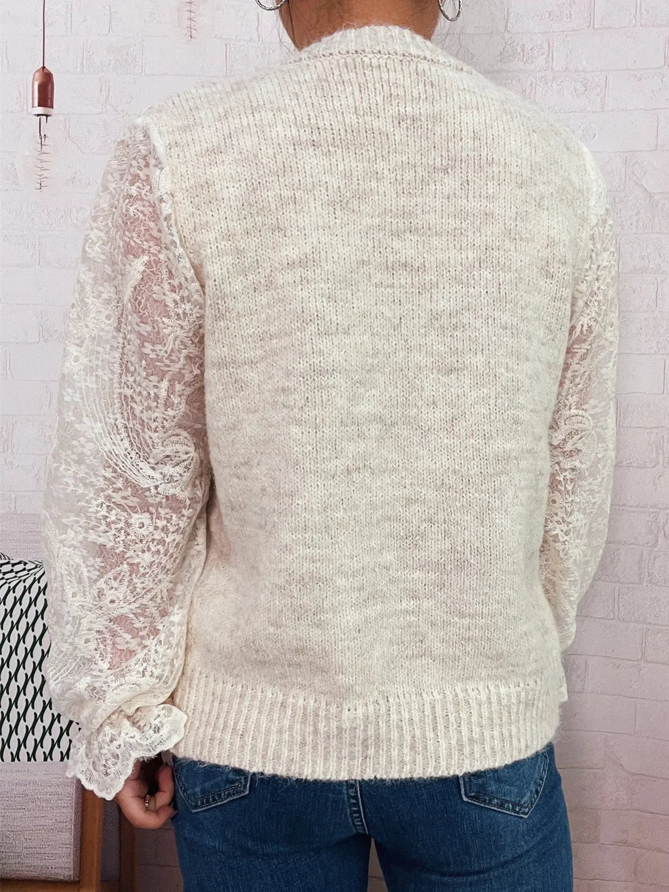 Lace Sleeve Button-Up Cardigan With Ruffled Detail - Southern Shores Clothing