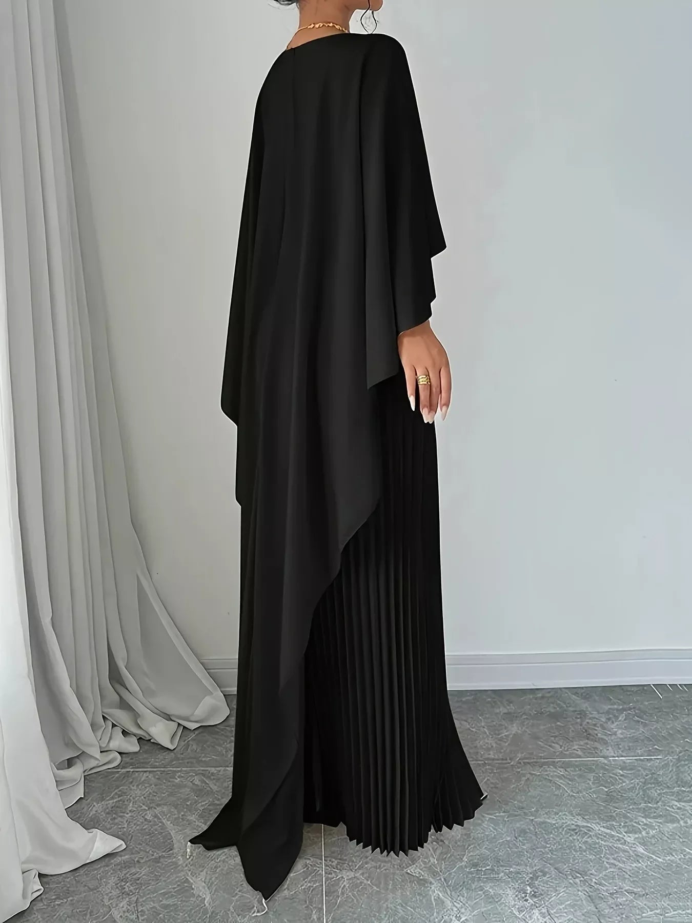 Cape Pleated Maxi Dress Formal Evening Gown - Southern Shores Clothing
