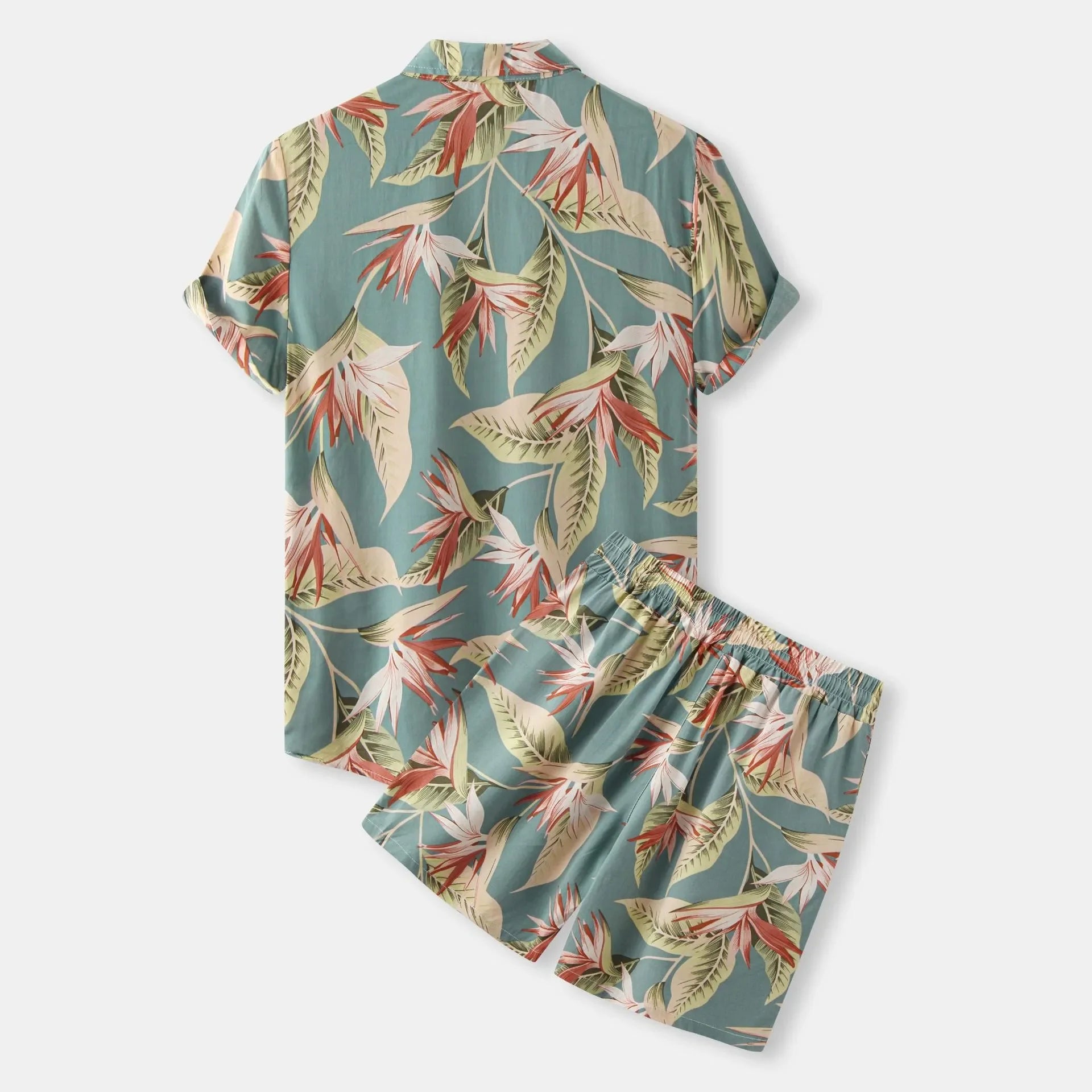 Men's Plus Size Printed Button Up Shirt and Shorts Set - Southern Shores Clothing