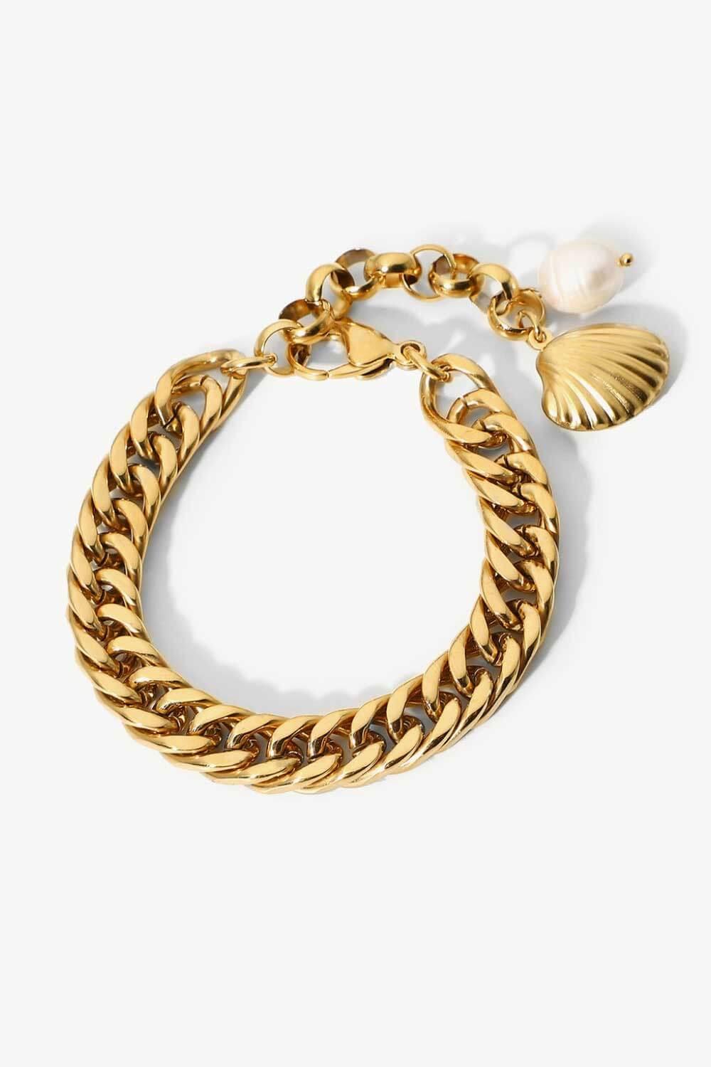 18K Gold-Plated Pearl Curb Chain Bracelet - Southern Shores Clothing