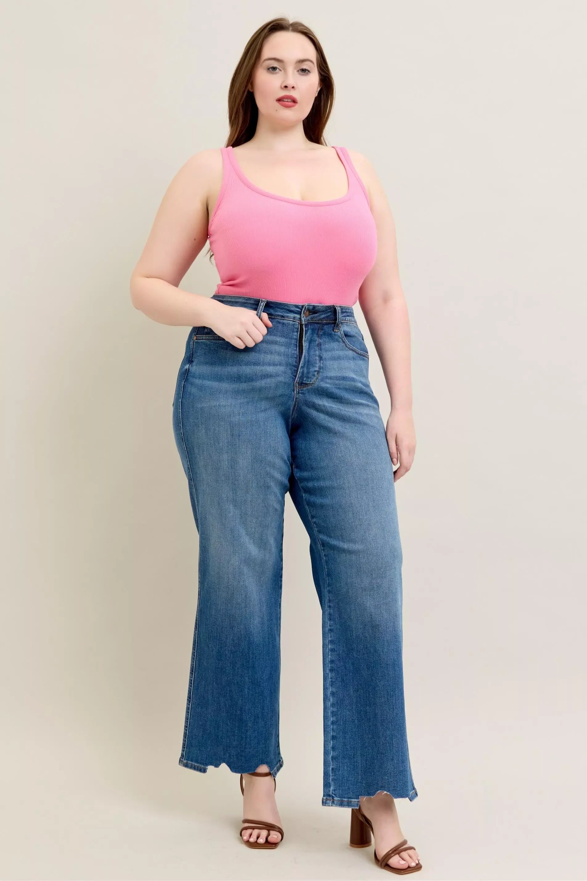 High Waist Tummy Control Wide Leg Jeans Plus Size Denim - Southern Shores Clothing