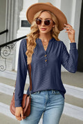 Notched Buttoned Long Sleeve Stretch T Shirt - Southern Shores Clothing