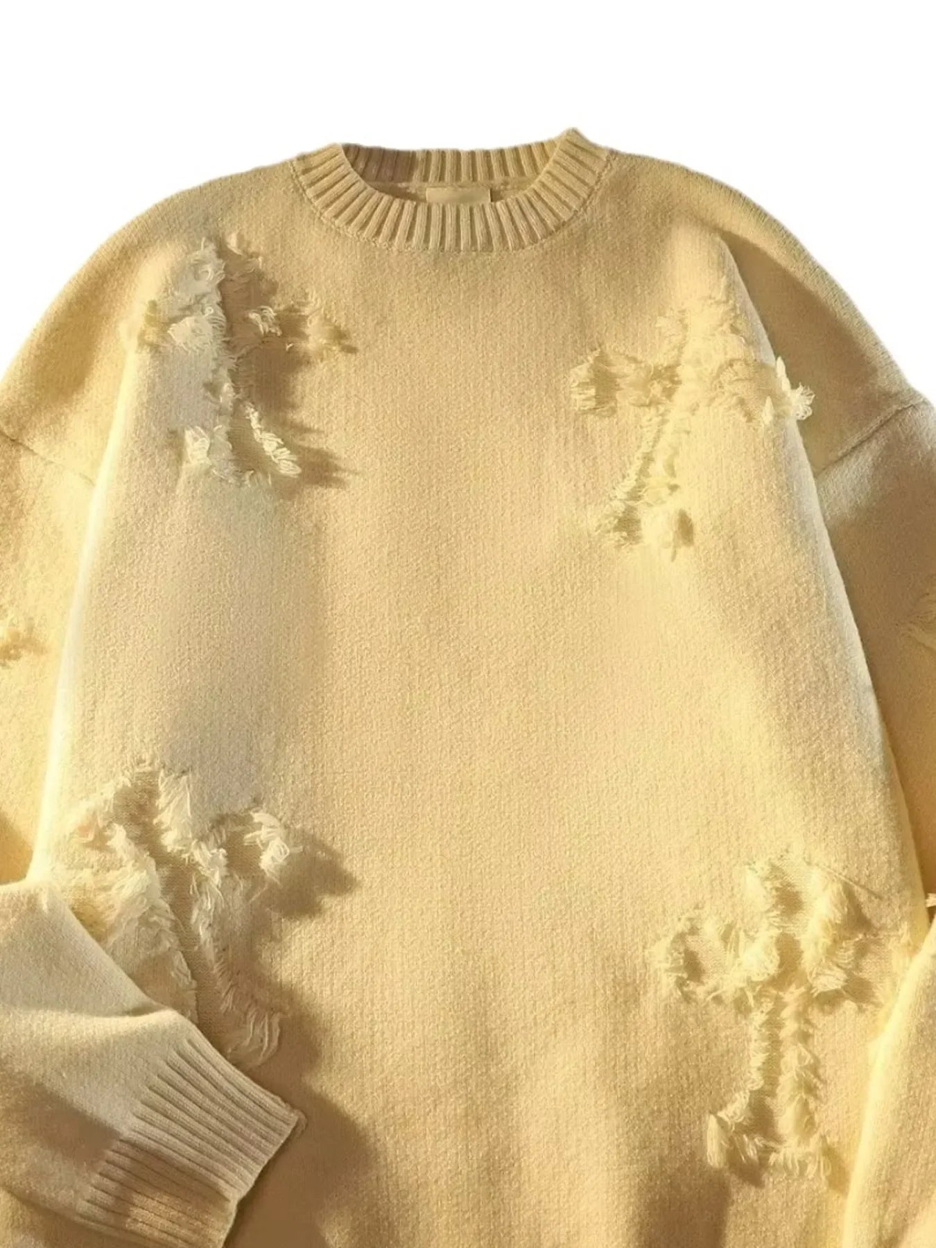 Plus Size Distressed Pullover Knit Sweater