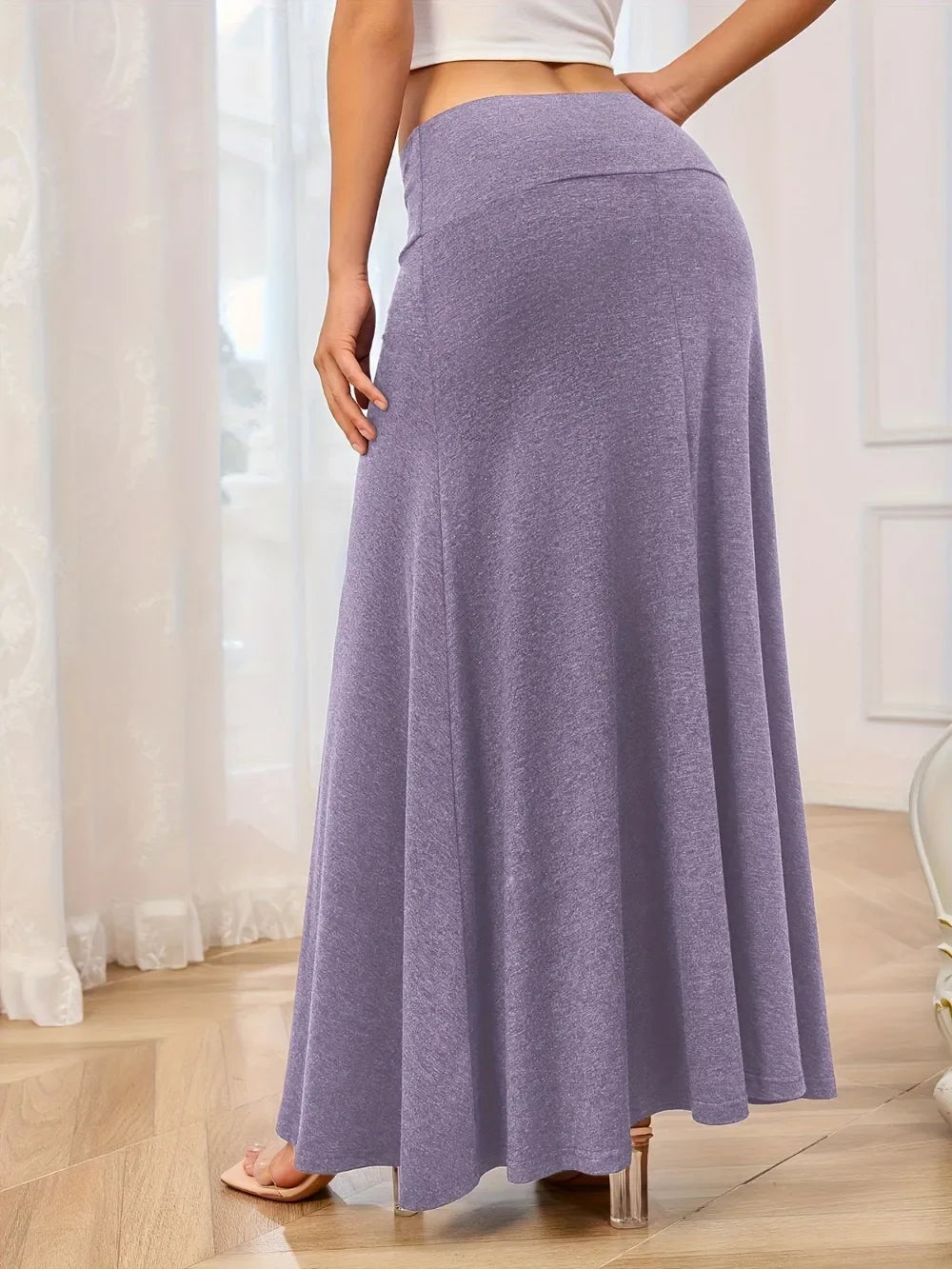 Elegant Solid Elastic Waist Flowy Maxi Skirt - Southern Shores Clothing