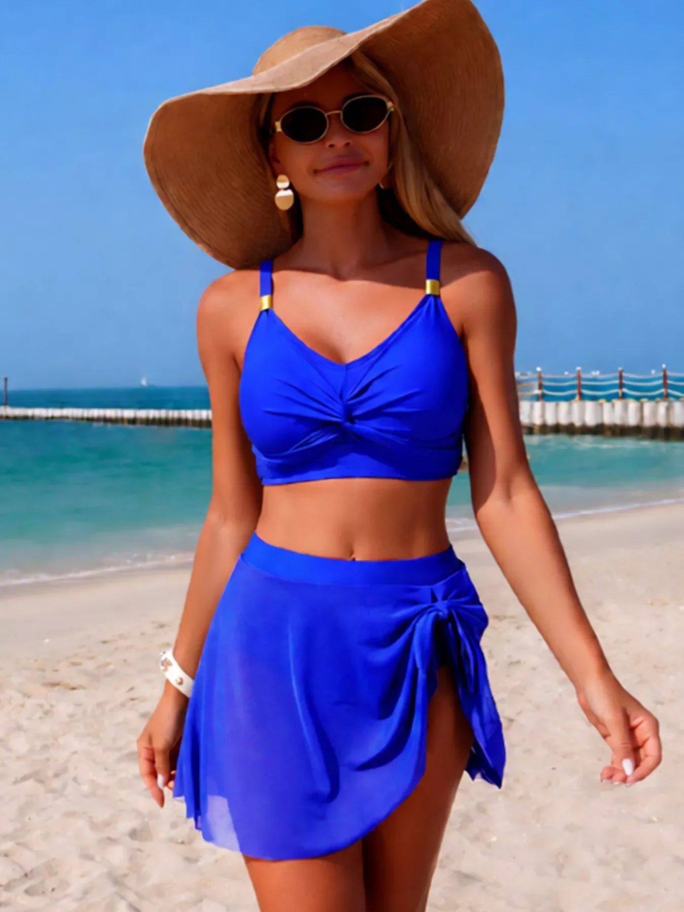 Two Piece Twist Front Cami And Skort Swim Set - Southern Shores Clothing