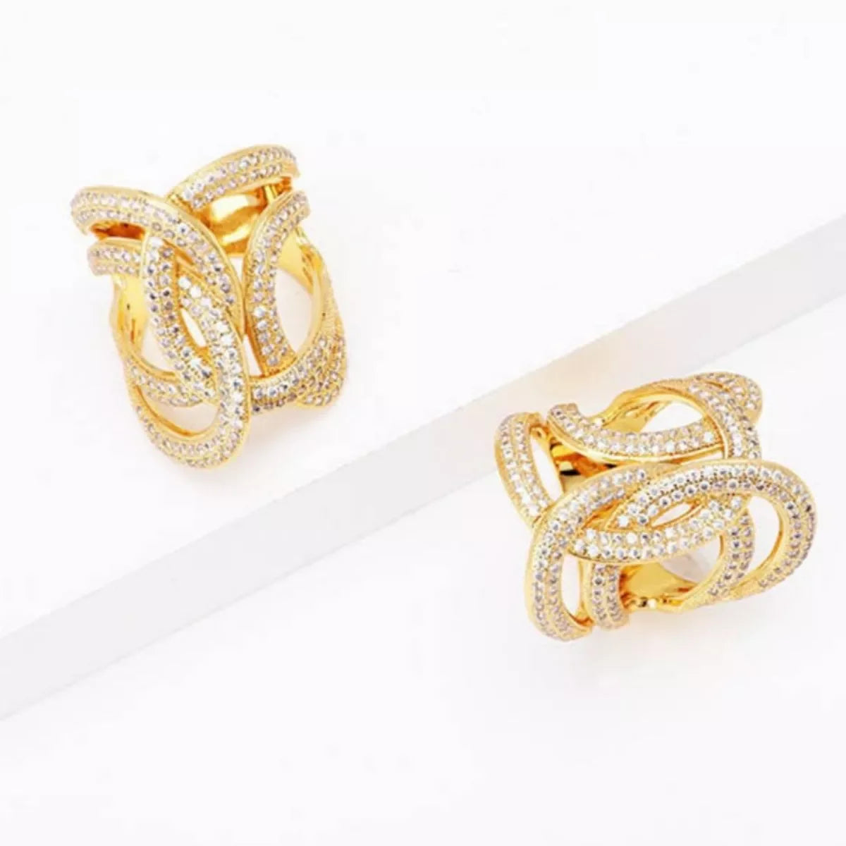 18K Plated Zircon Interwoven Ring Gold Tone - Southern Shores Clothing