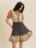 V-Neck Short Sleeve Boho Dress With Printed Paisley Pattern - Southern Shores Clothing