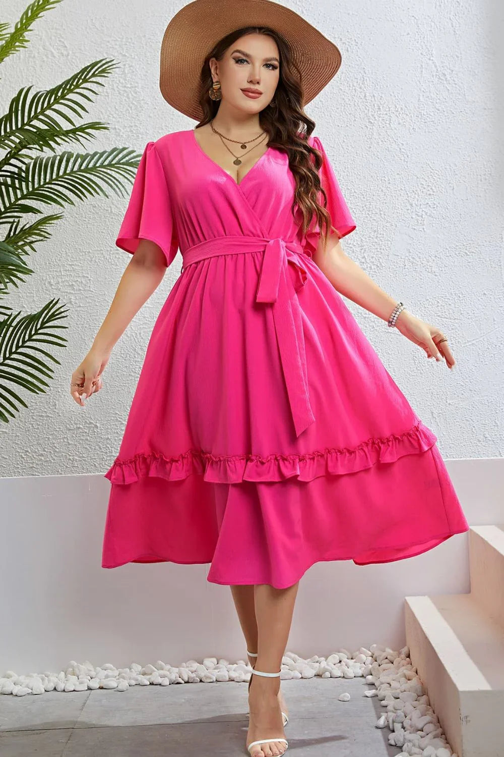 Honey Belted Frill Trim Flutter Sleeve Dress - Southern Shores Clothing