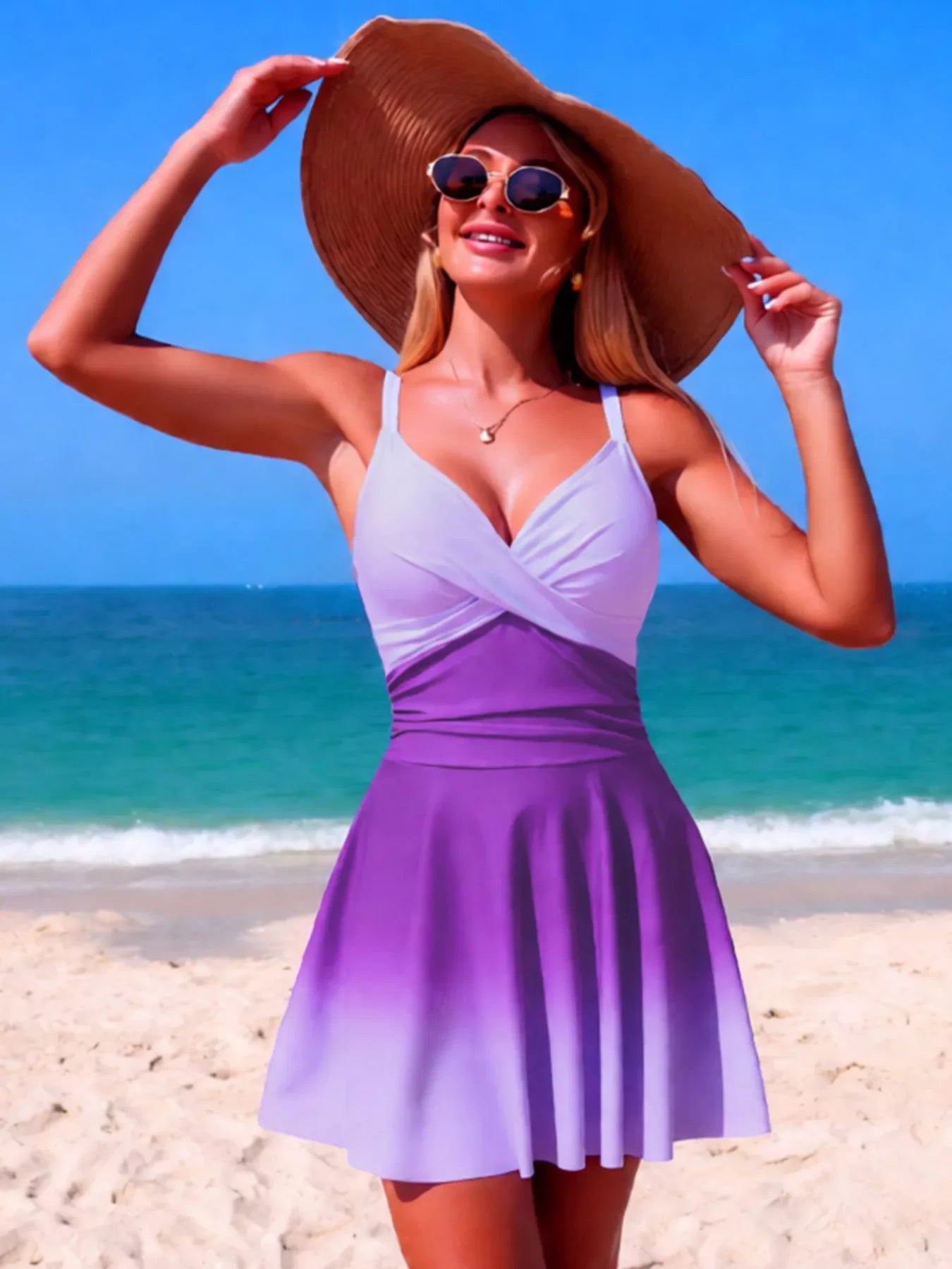V-Neck Gradient One-Piece Swimsuit With Removable Padding - Southern Shores Clothing