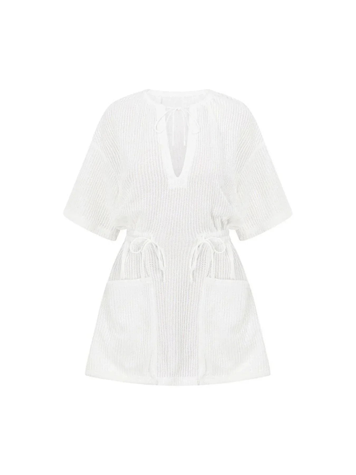 Relaxed Fit Half Sleeve Cover-Up Dress With Drawstring Waist - Southern Shores Clothing
