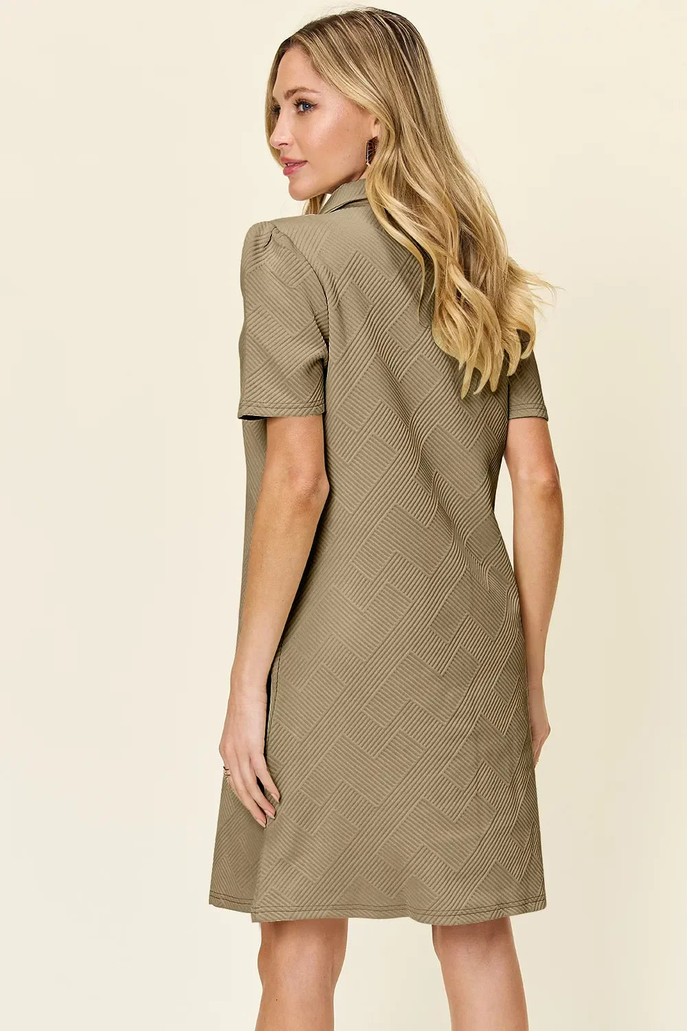 Textured Collared Neck Short Sleeve Dress - Southern Shores Clothing