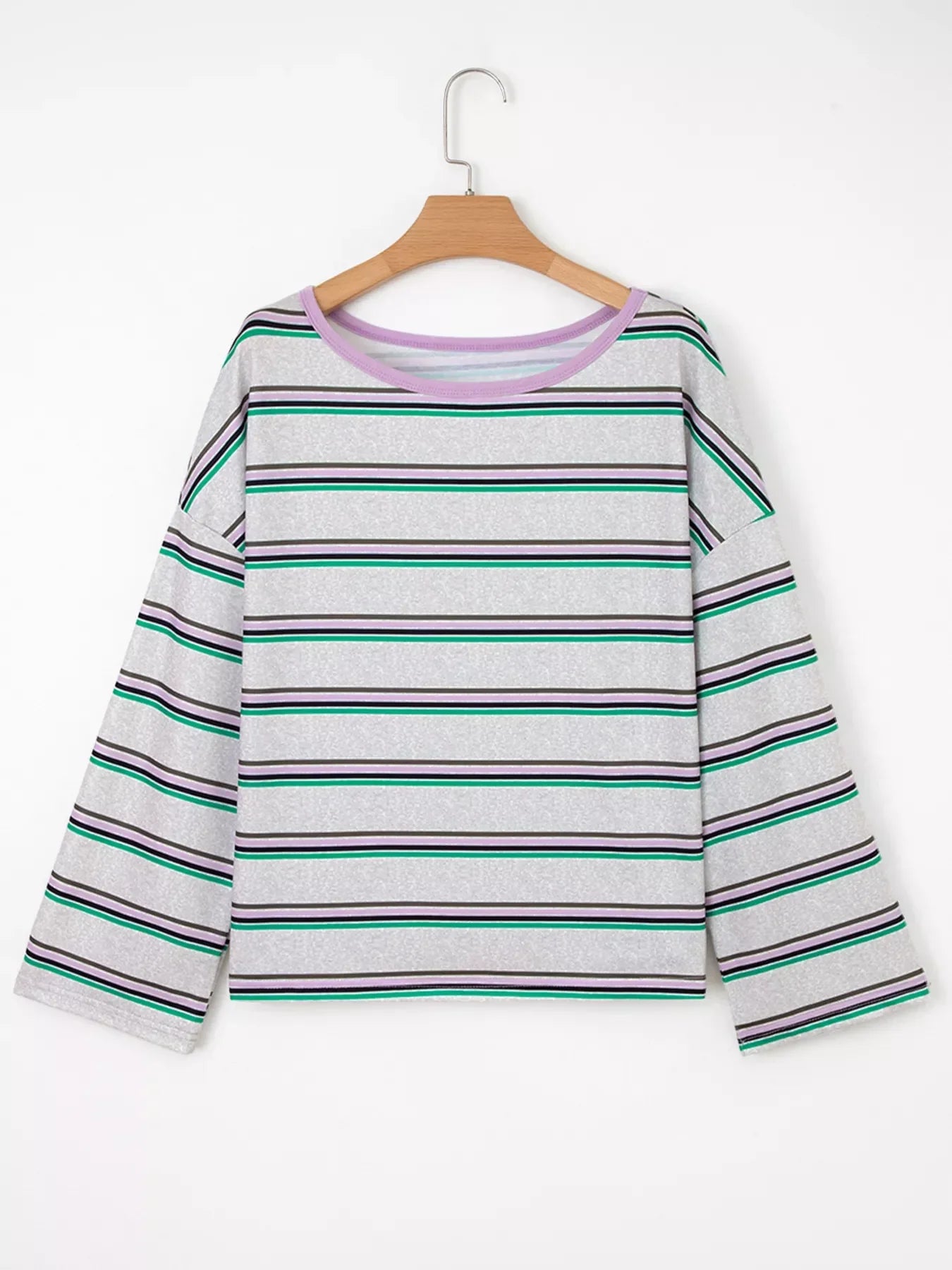 Stretch Stripe Oversize Drop Shoulder Long Sleeve T Shirt - Southern Shores Clothing