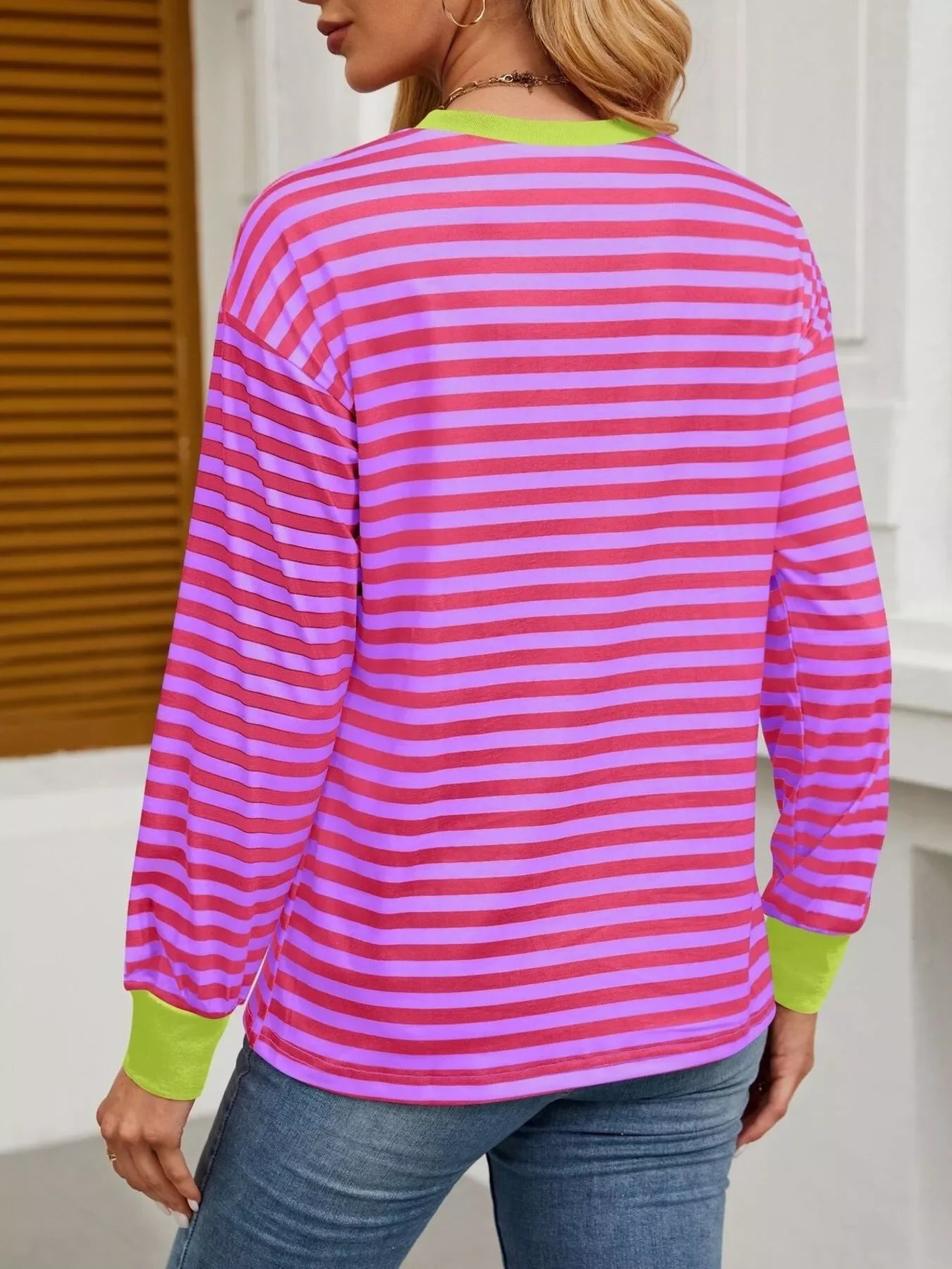 Striped Round Neck Long Sleeve T-Shirt - Southern Shores Clothing