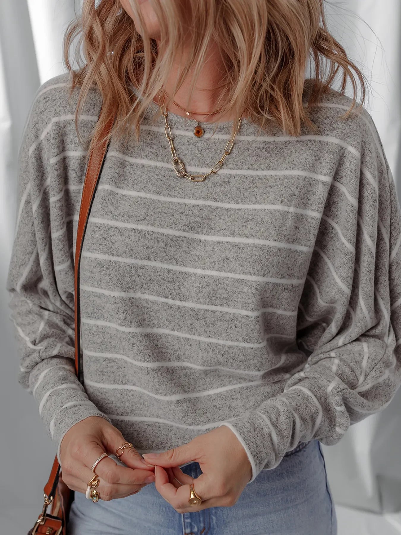 Stripe Dolman Sleeve Drop Shoulder Top - Southern Shores Clothing