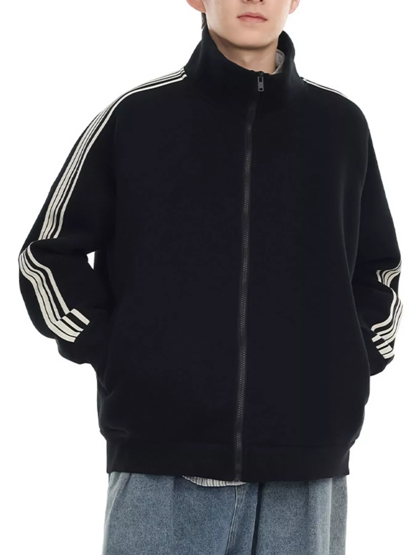 Plus Size Striped Zip Up Sweatshirt Casual Fit