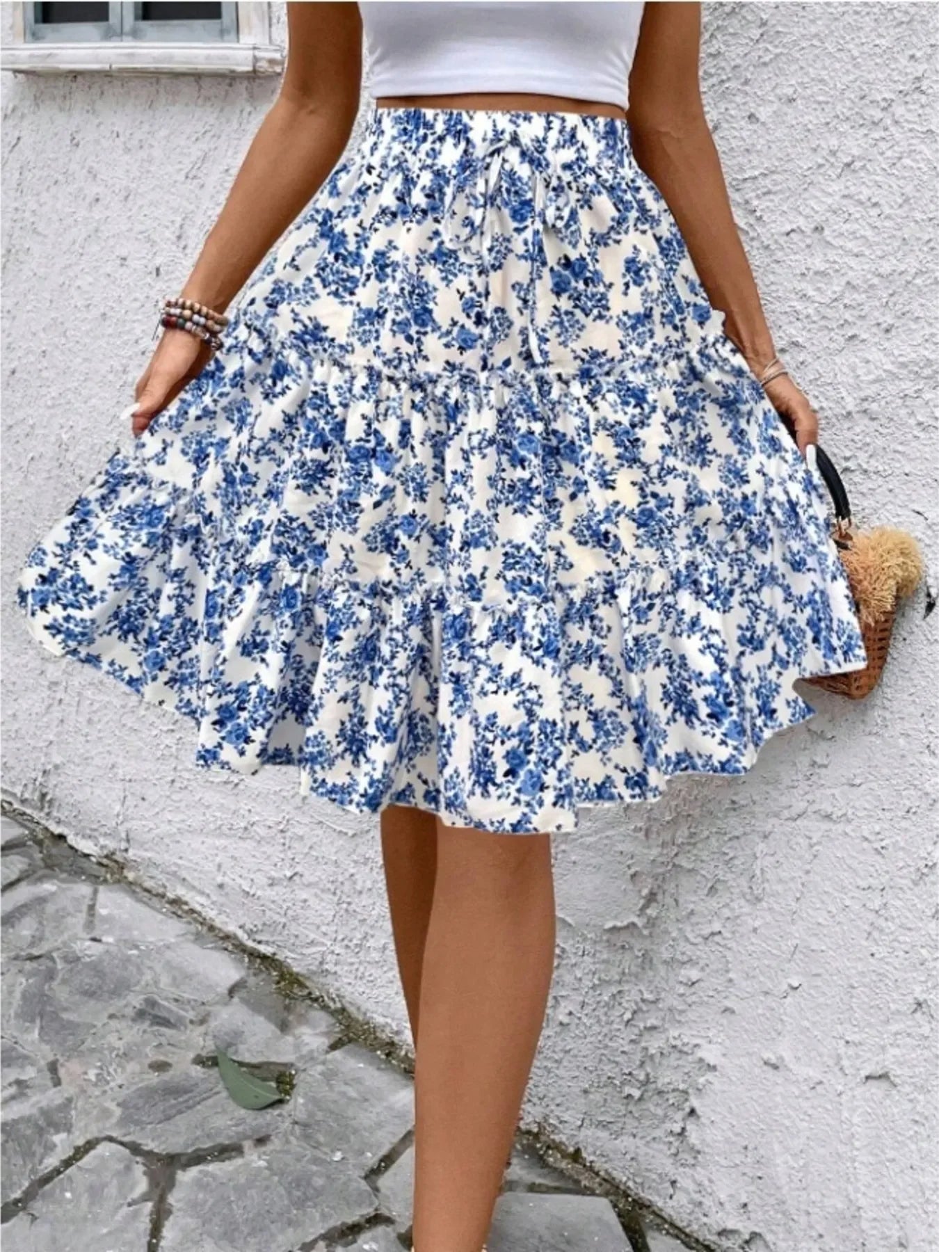 Floral Print Midi Skirt Lightweight Fabric - Southern Shores Clothing