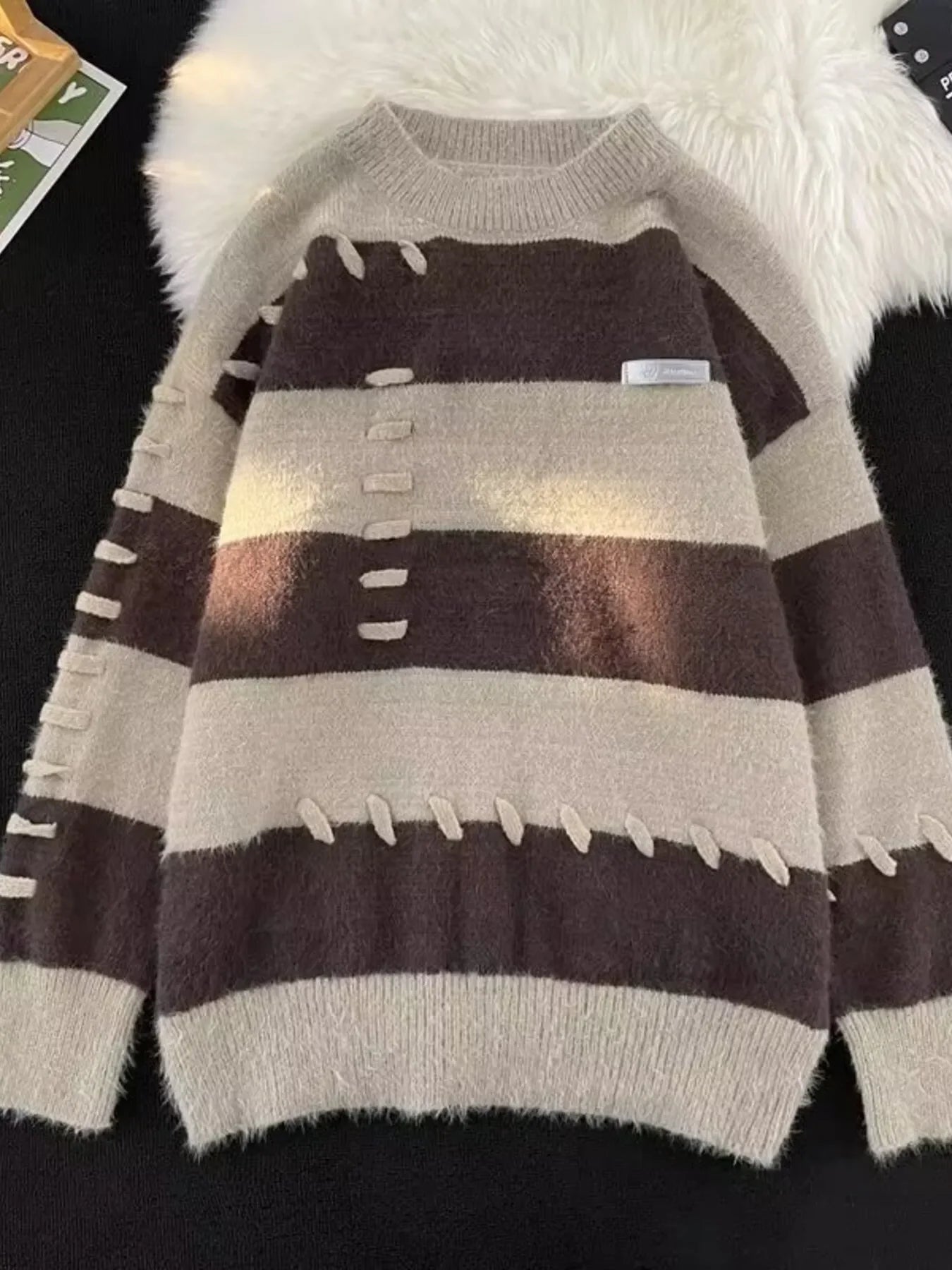 Striped Knit Round Neck Pullover Relaxed Fit - Southern Shores Clothing