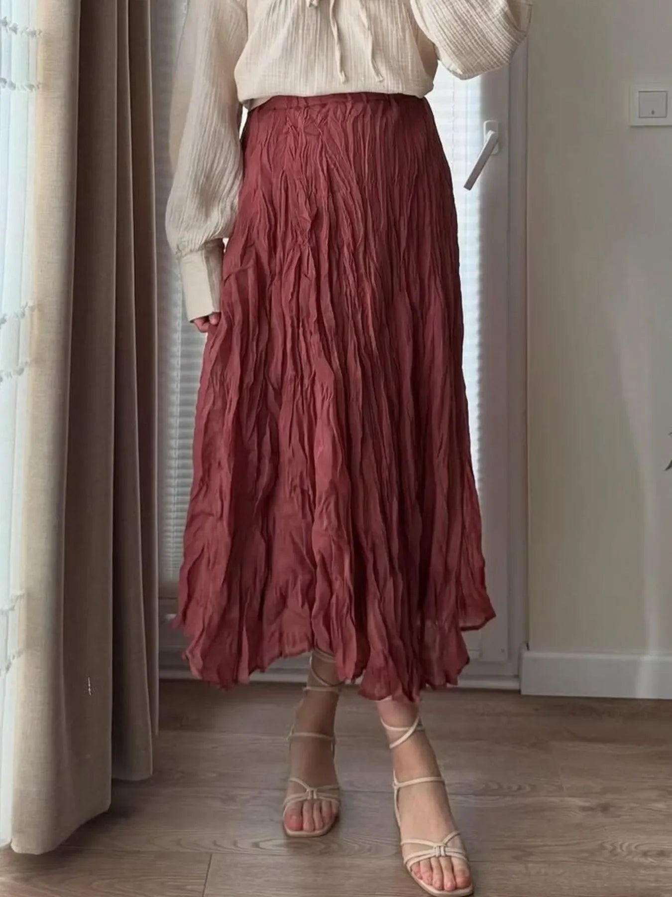 Chic Ruched Elastic Waist Skirt One Size - Southern Shores Clothing