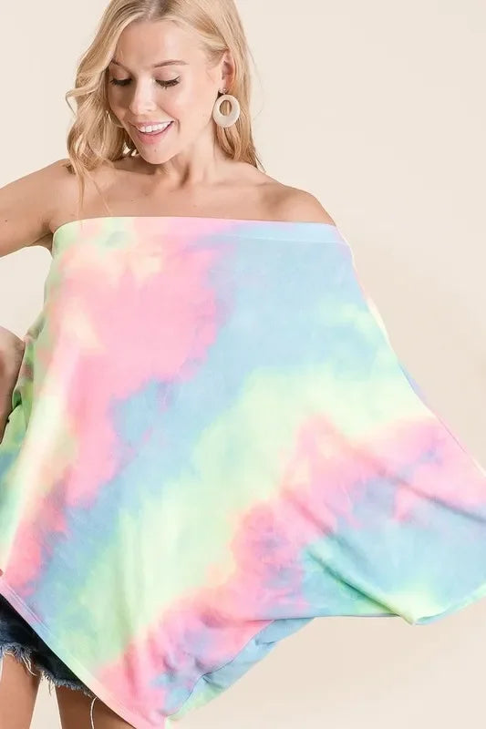 Tie Dye One Shoulder Dolman Top Relaxed Fit - Southern Shores Clothing