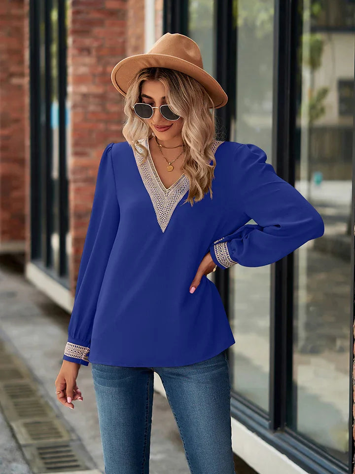 V Neck Long Sleeve Blouse For Everyday Coastal Style - Southern Shores Clothing