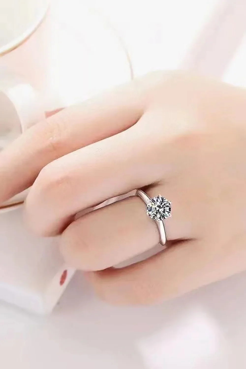 3-Carat Moissanite Six-Prong Sterling Silver Ring - Southern Shores Clothing
