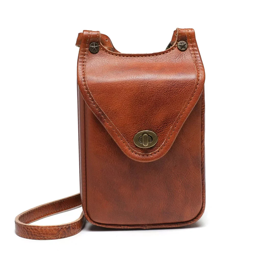 Cowhide Leather Crossbody Bag With Metal Clasp - Southern Shores Clothing