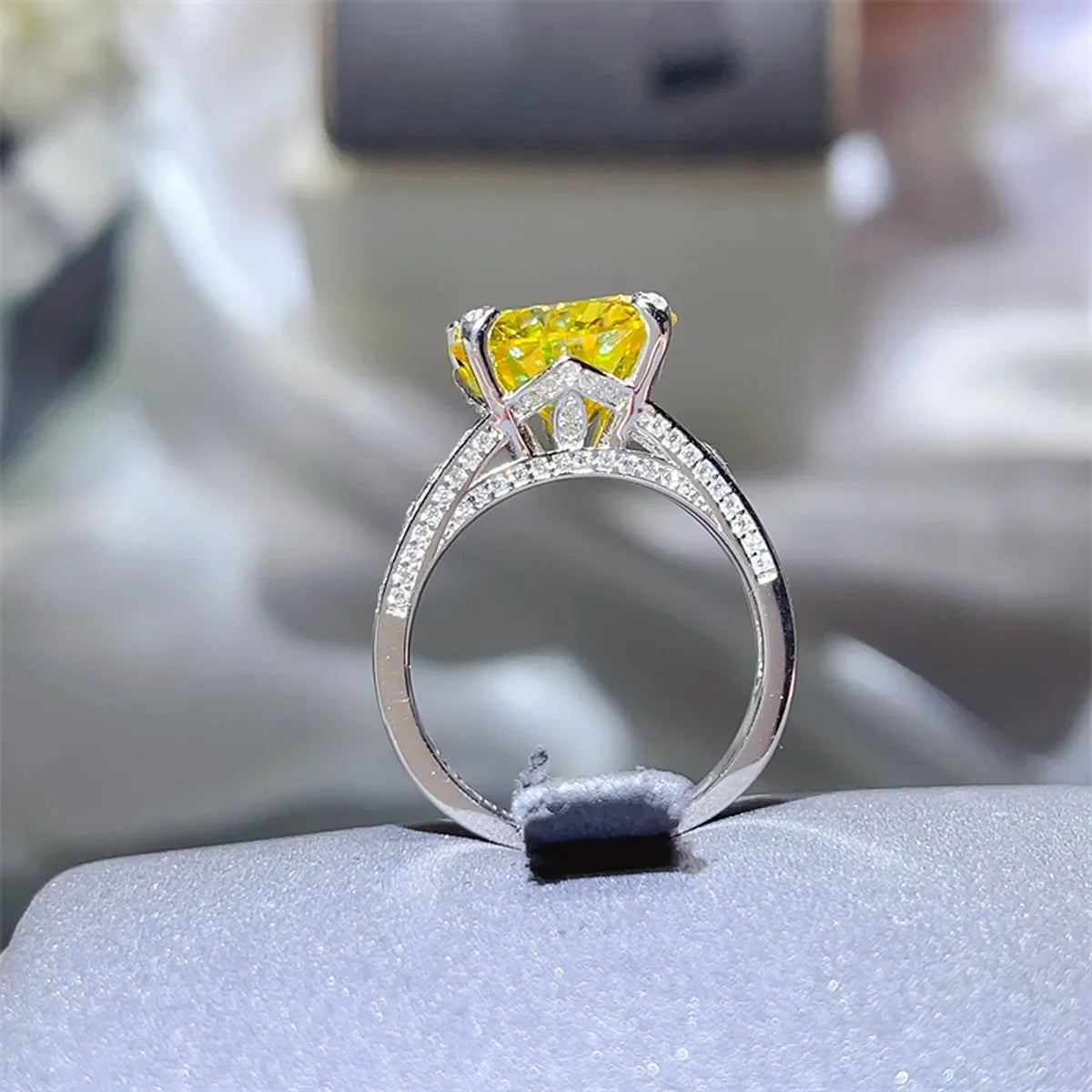 Five Carat Golden Yellow Moissanite Sterling Silver Ring - Southern Shores Clothing