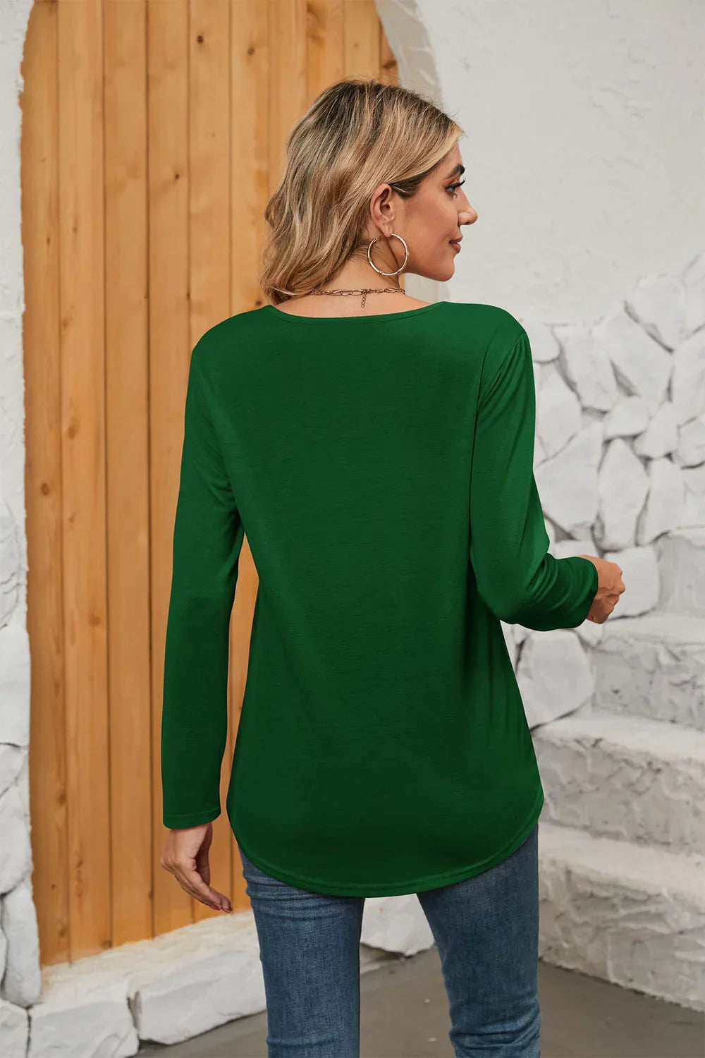 Square Neck Stretch Long Sleeve T Shirt Everyday - Southern Shores Clothing