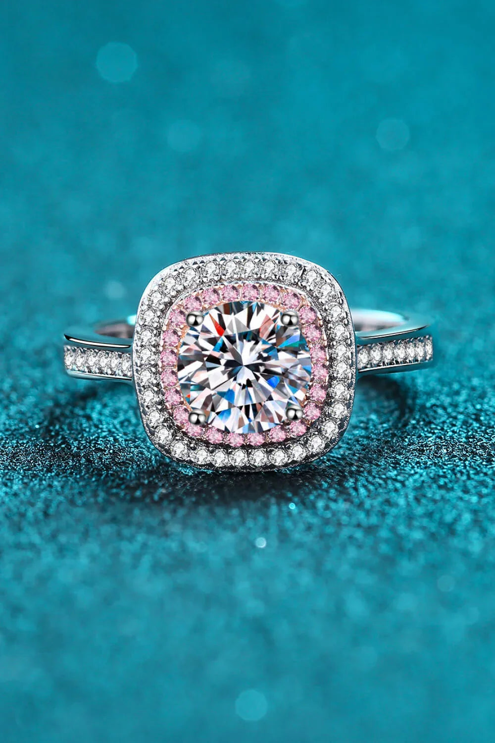 1 Carat Moissanite Sterling Silver Ring With Pink Halo - Southern Shores Clothing