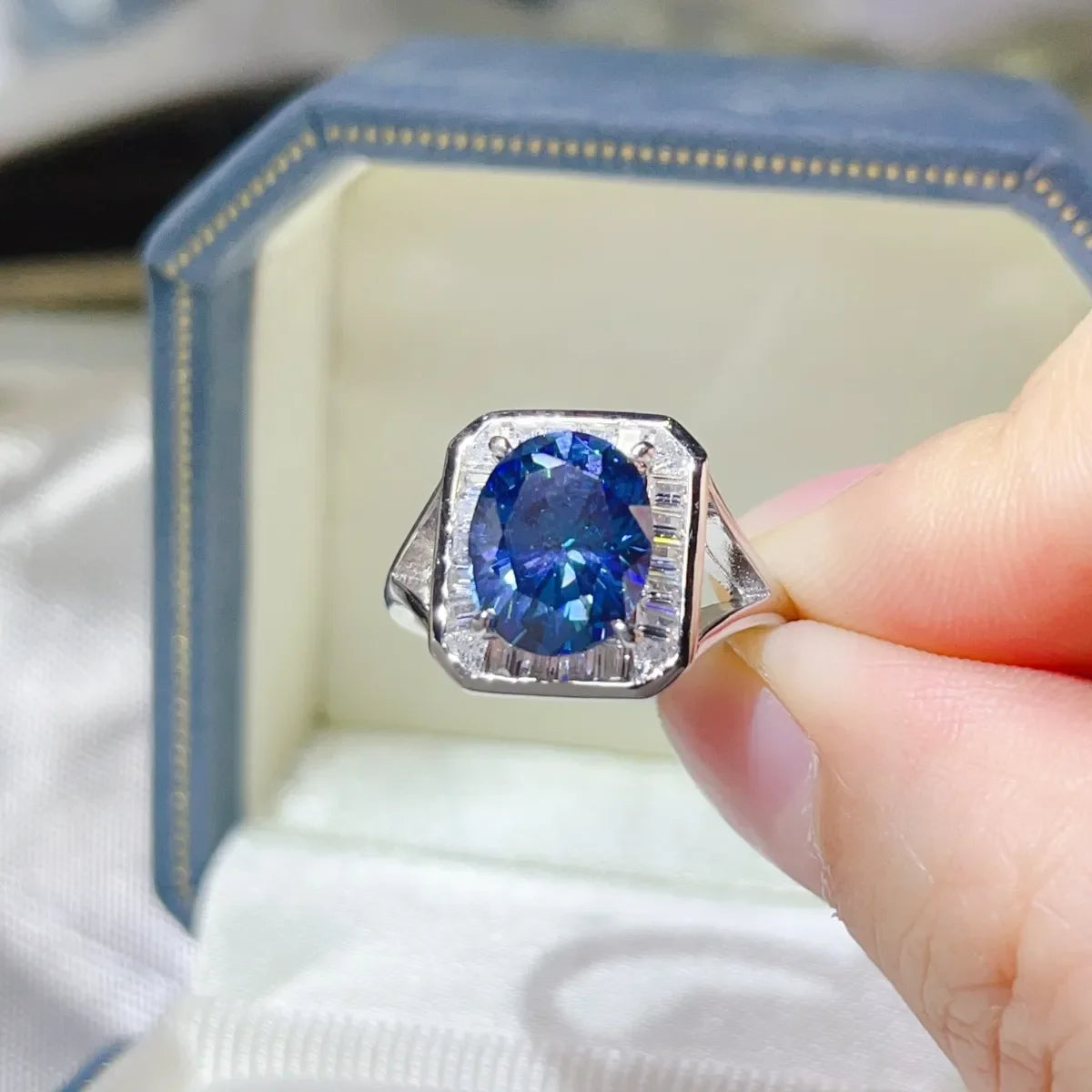 3 Carat Moissanite Square Ring In Platinum Plated Silver