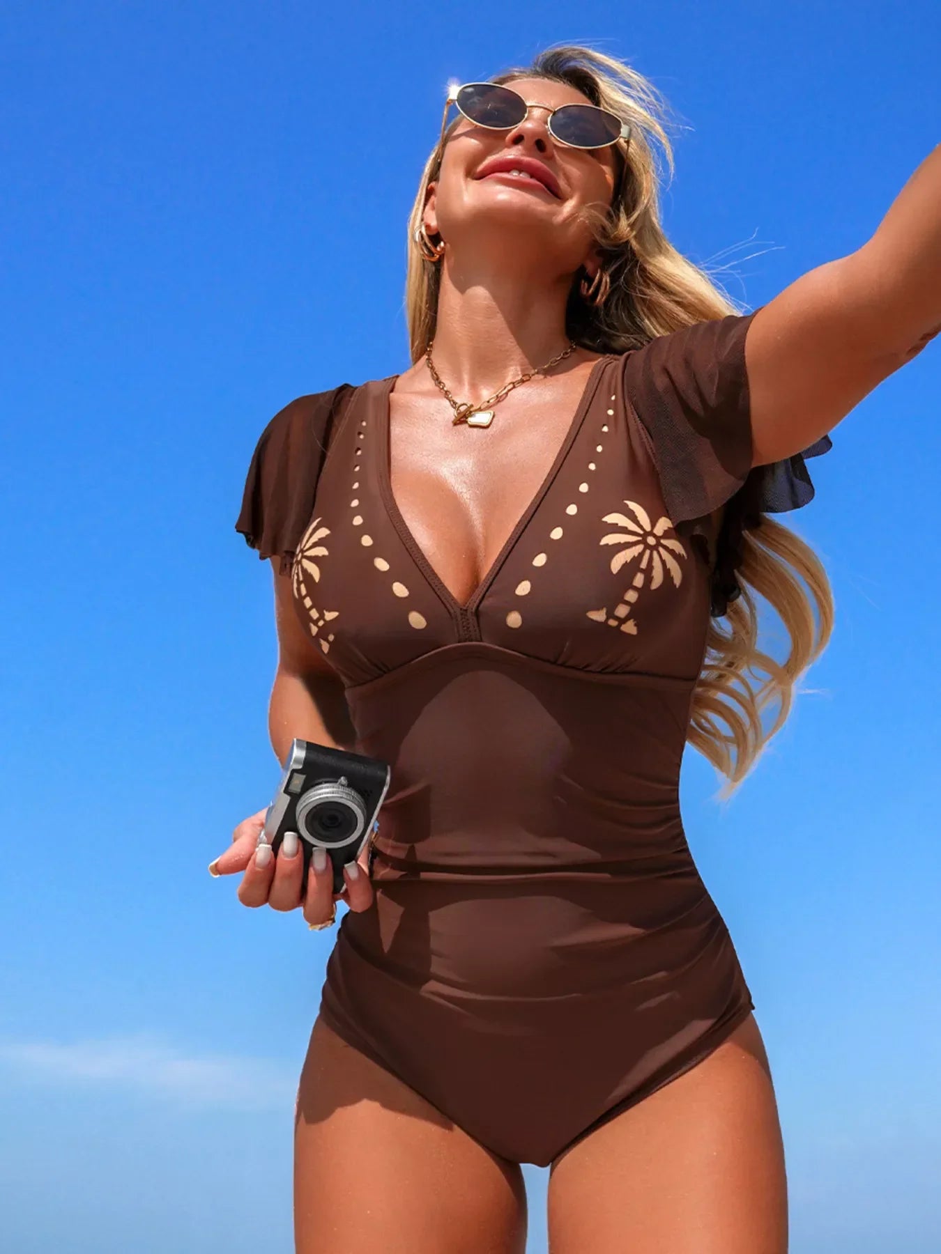 Ruffle Sleeve One-Piece Swimsuit With Removable Padding - Southern Shores Clothing