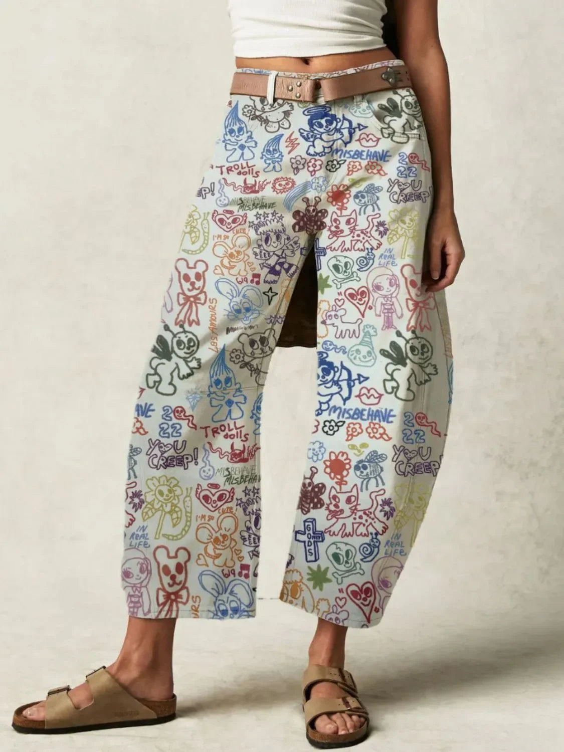 Ocean Printed Wide Leg Denim Jeans Coastal Style - Southern Shores Clothing