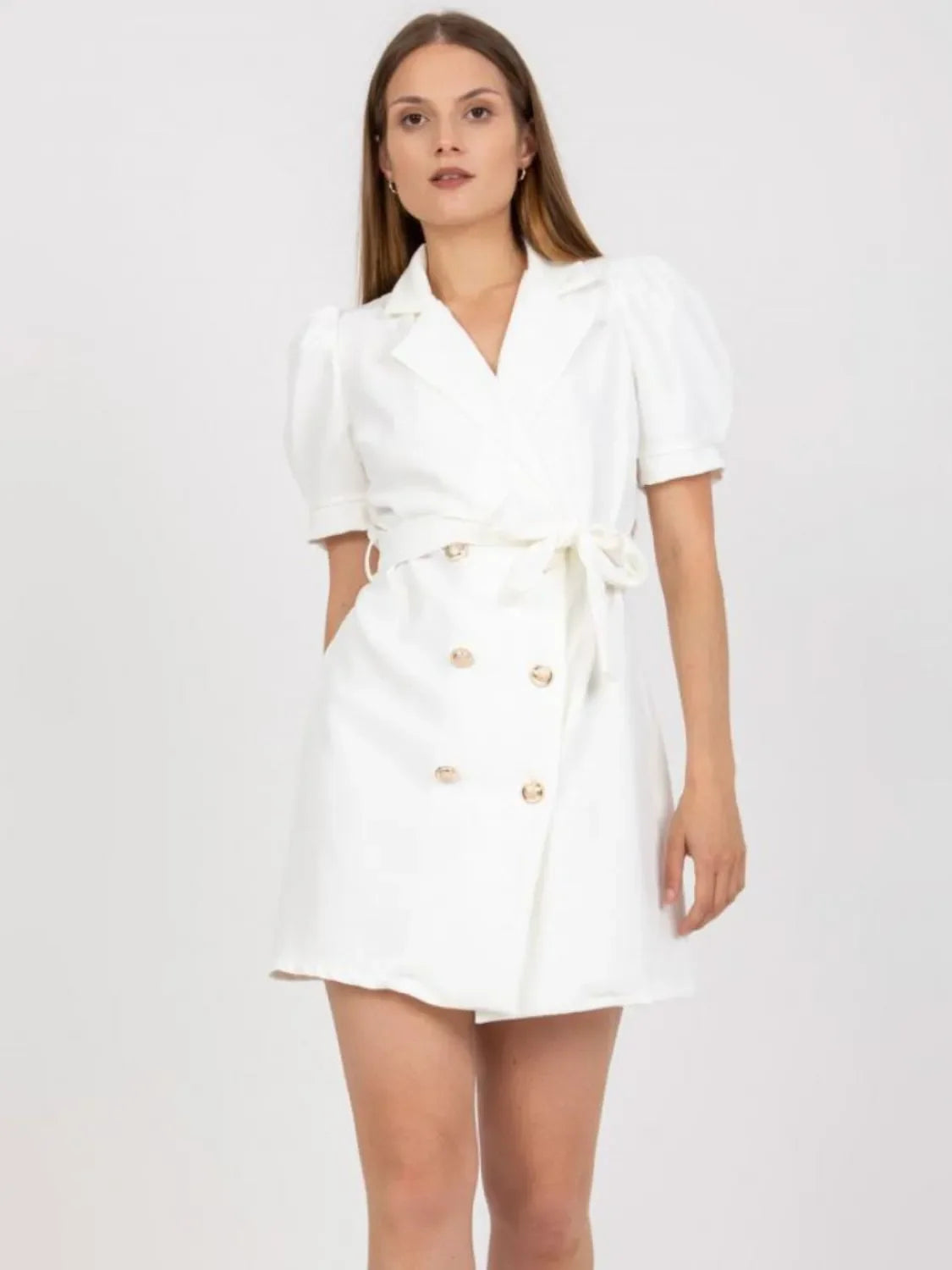 Tie Waist Short Sleeve Blazer Dress For Daily Wear - Southern Shores Clothing