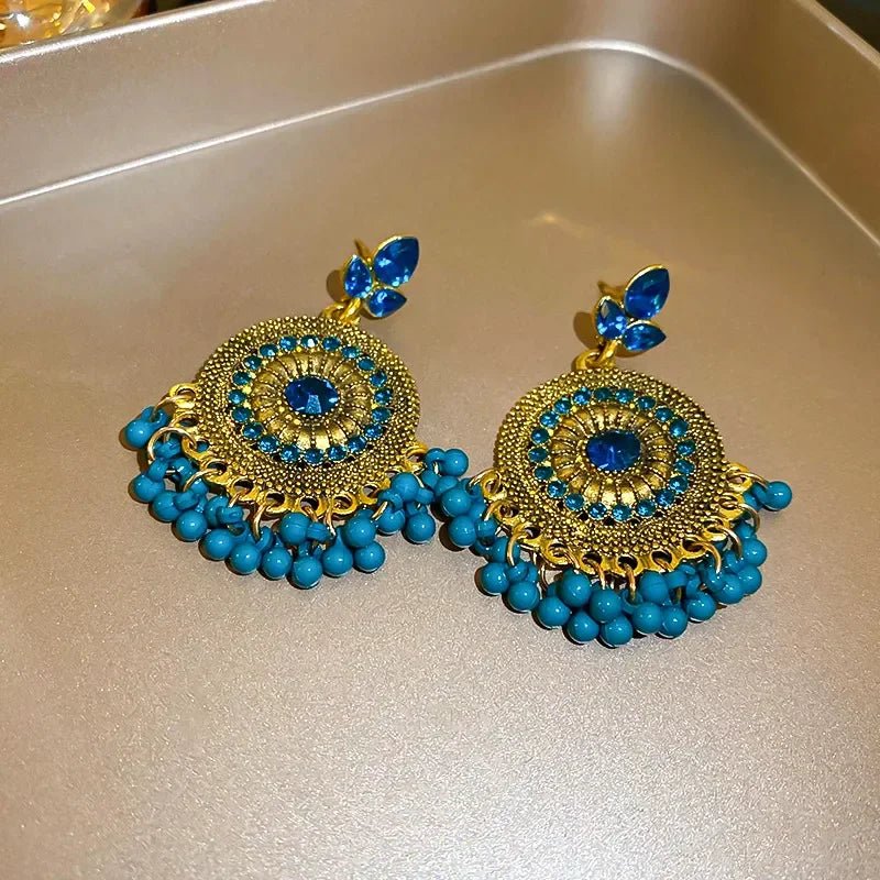 Rhinestone Alloy Bead Dangle Earrings With Pearl Drops Design - Southern Shores Clothing