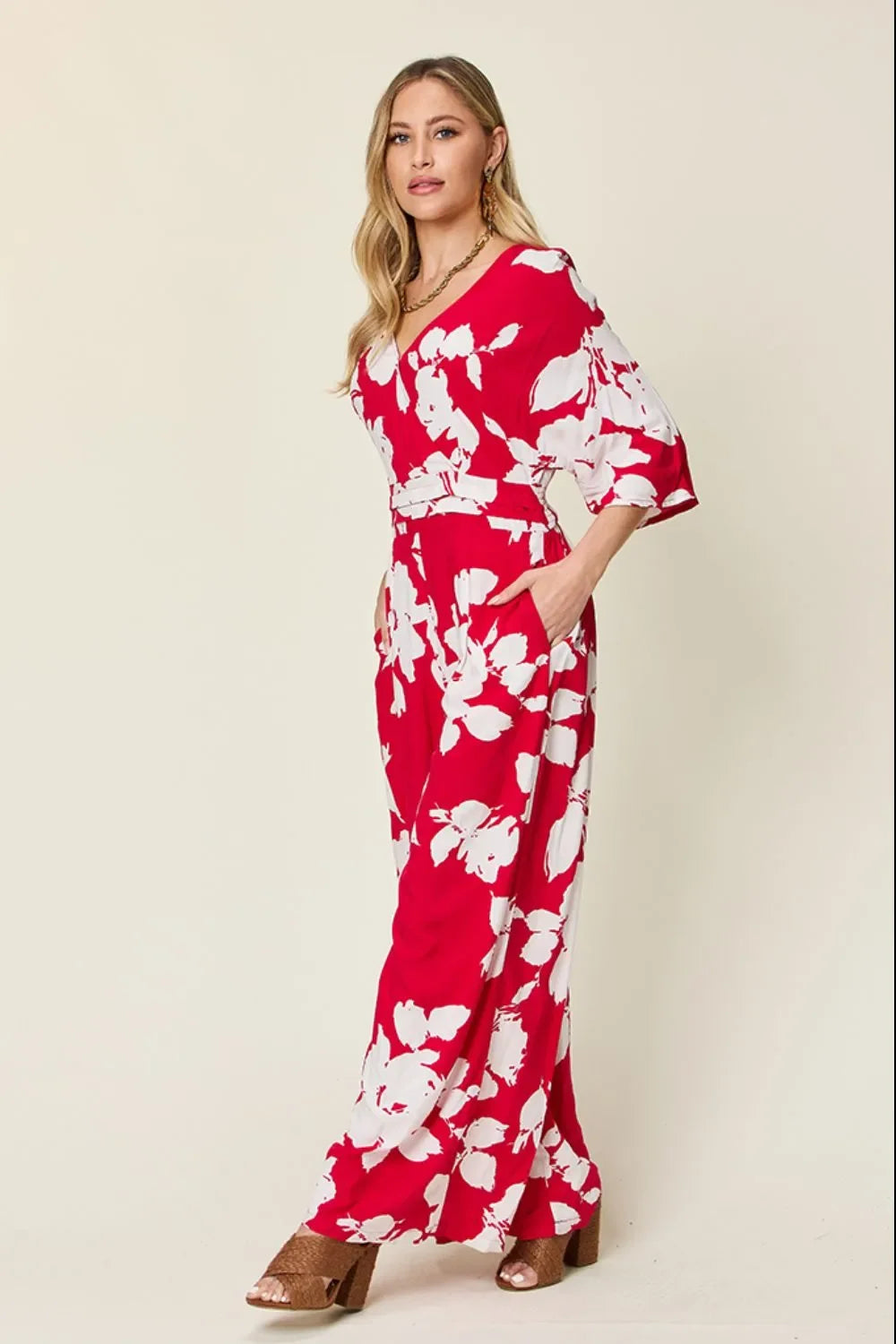 Printed Tie-Back Wide-Leg Jumpsuit With Tie Detail