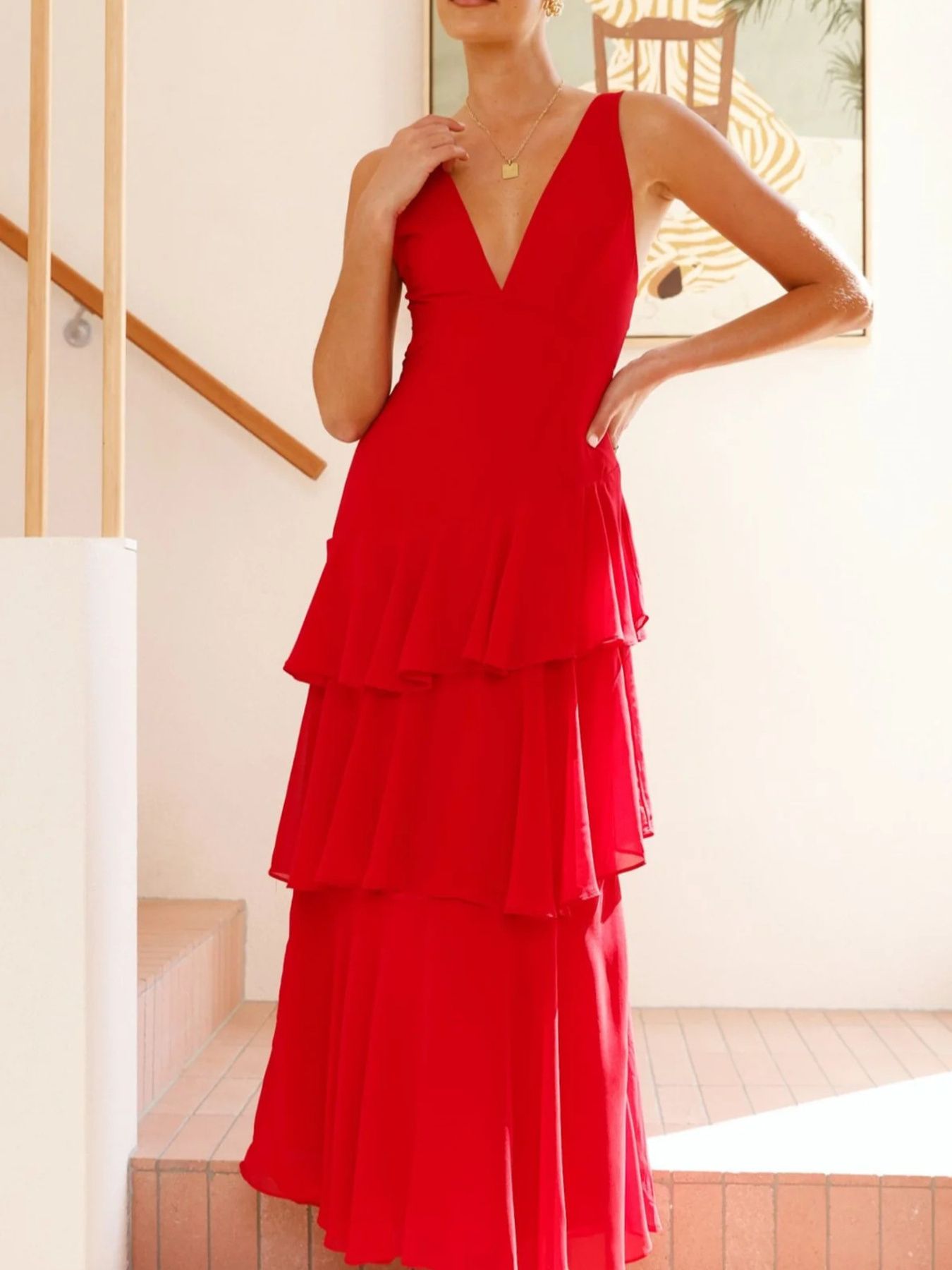 Sleeveless Ruffled Layered Backless Maxi Dress