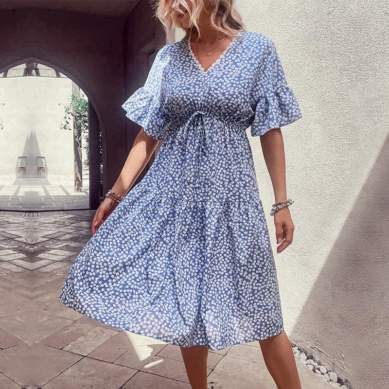 Floral Flounce Sleeve V Neck Lightweight Midi Dress - Southern Shores Clothing