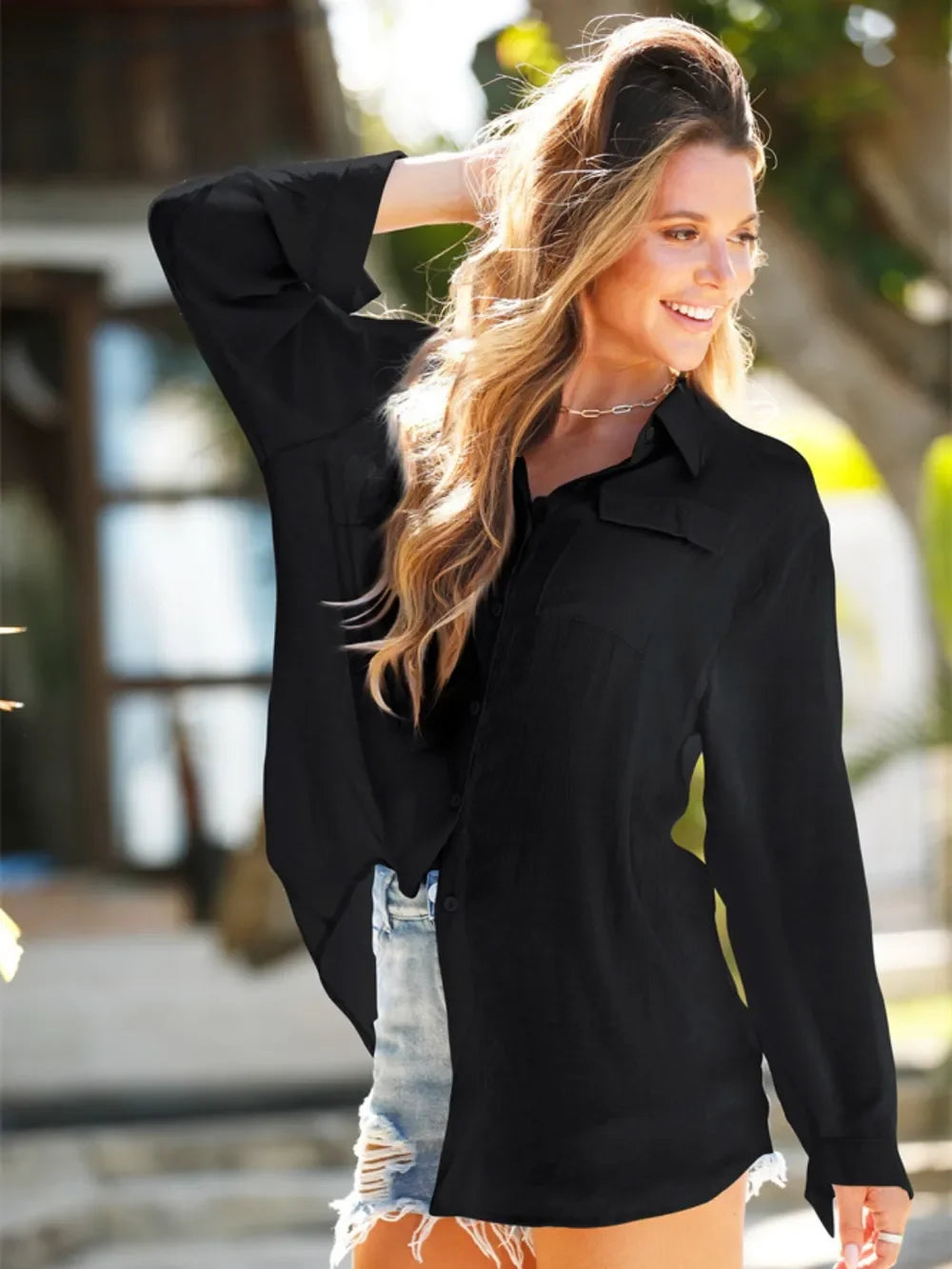 Pocketed Dropped Shoulder Swimwear Cover Up One Size - Southern Shores Clothing