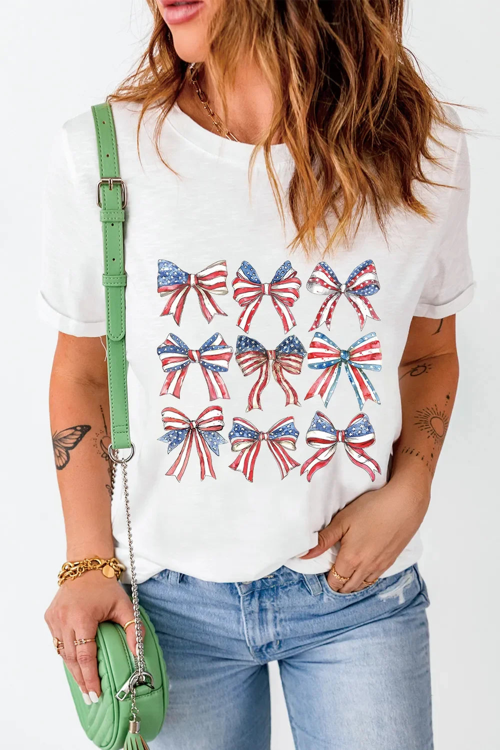 Bow Graphic Round Neck Short Sleeve T Shirt With Stretch - Southern Shores Clothing